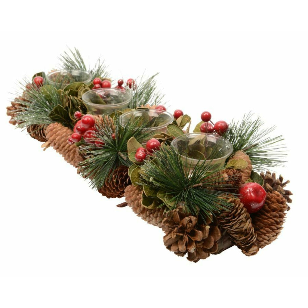 Decoris Tealight Holder with Pinecones and Berries 47cm - Classic