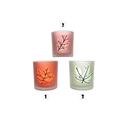 Decoris Glass Tealight Holder with Leaf Design - 3 Assorted Colours