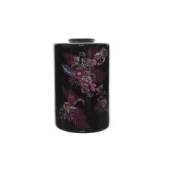 Decoris Porcelain Flower Vase with Birds and Floral Design - Black