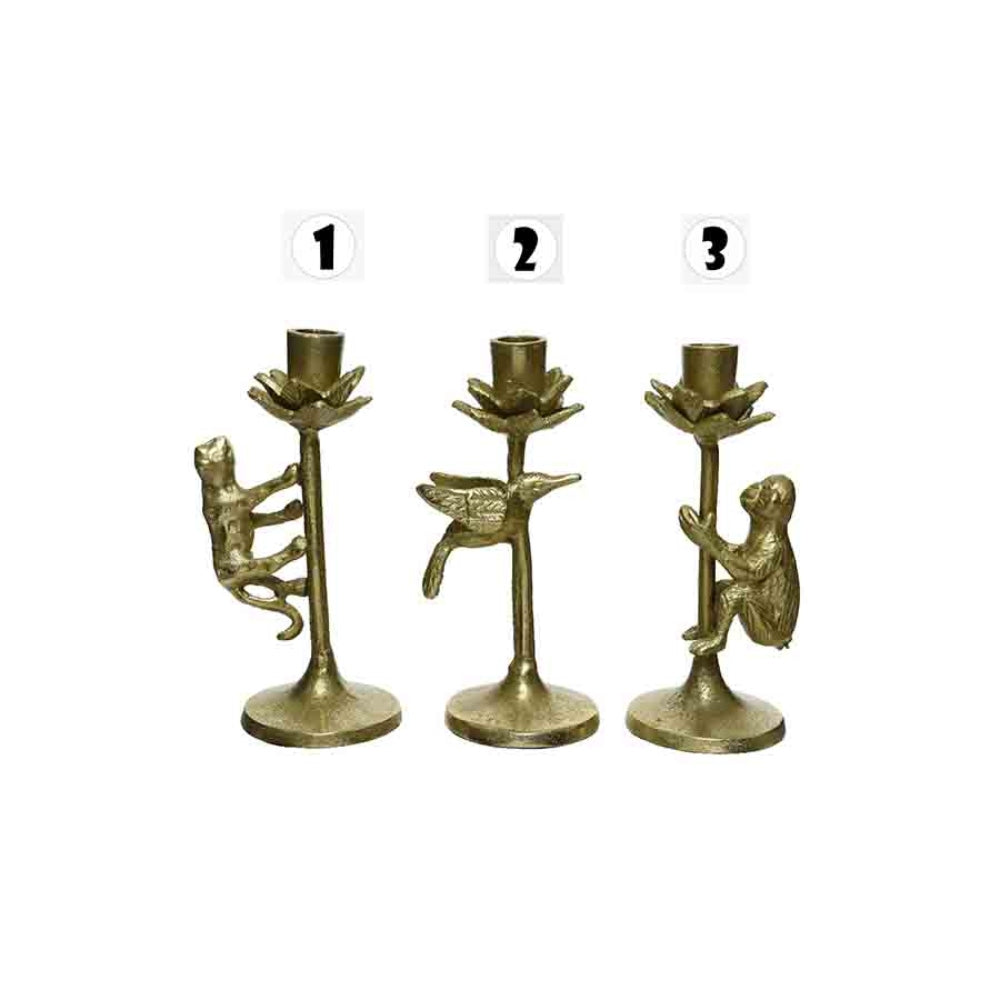 Decoris Aluminium Candleholder with Animal Design - 3 Assorted Gold