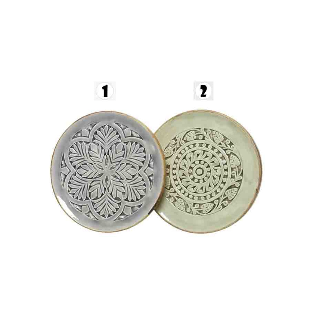 Decoris Mangowood Deco Plate with Enamel Carving Design - 2 Assorted