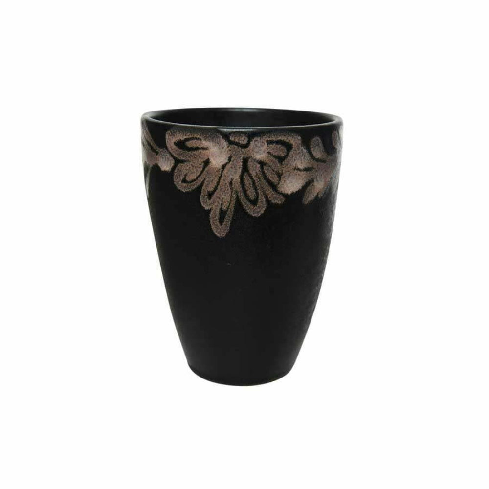 Kitchen Goods Terracotta Mug with Leaf Design - Black