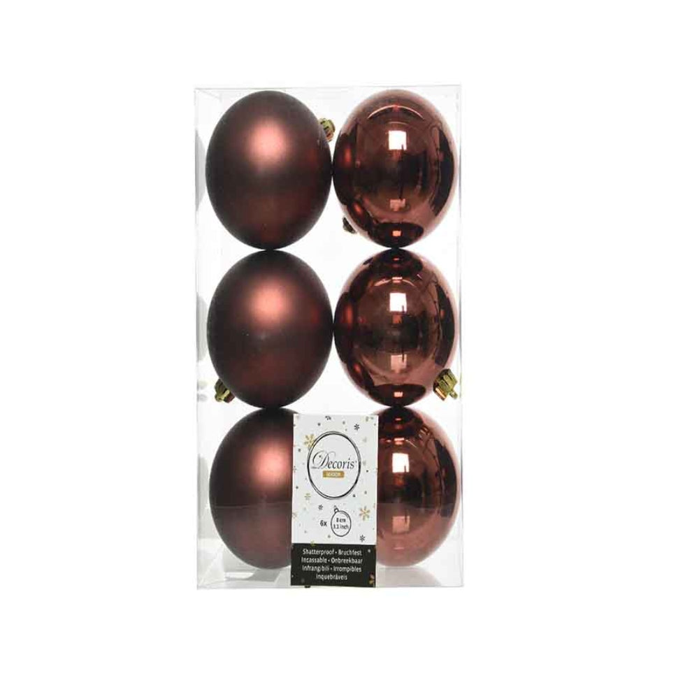 Decoris Shatterproof Baubles Box of 6 Pieces 8cm - Rosewood