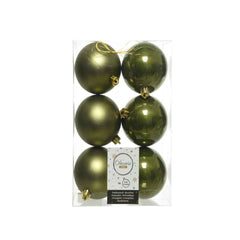 Decoris Shatterproof Baubles Box of 6 Pieces 8cm - Moss Green