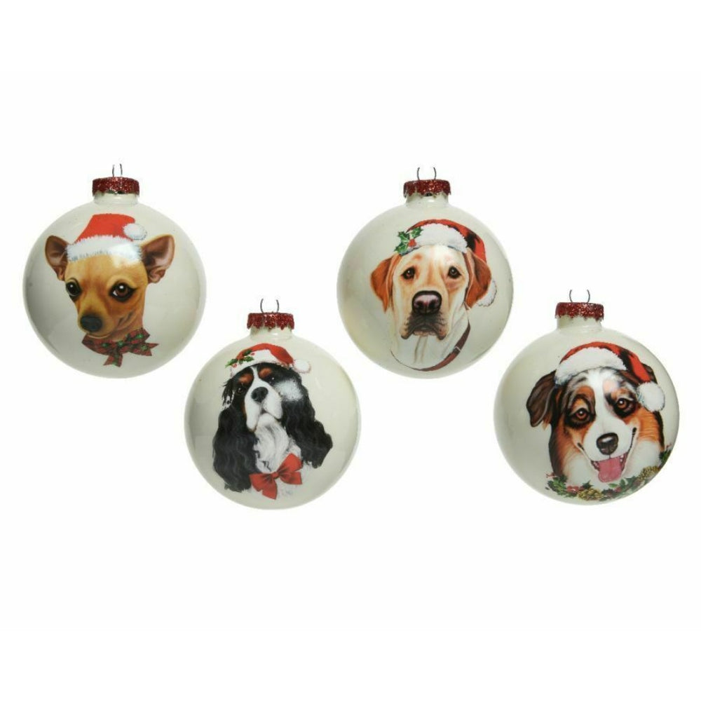 Decoris Glass Bauble with Dog - 4 Assorted