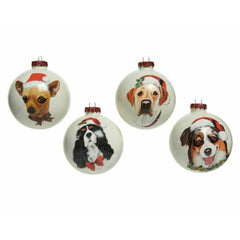 Decoris Glass Bauble with Dog - 4 Assorted