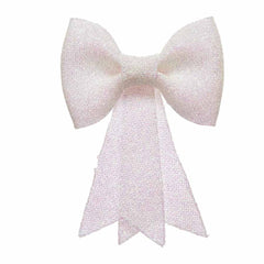 Decoris Hanging Plastic Bow with Glitter - White