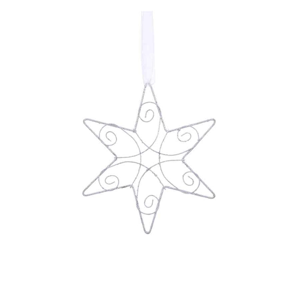 House of Seasons Hanging Hollow Star with Glitter 20cm - Silver