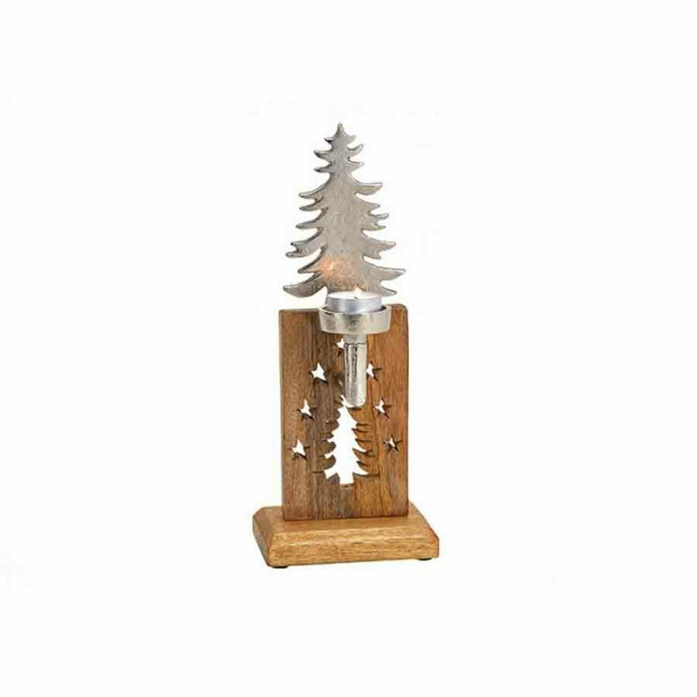 Mangowood Tealight Holder with Aluminium Christmas Tree