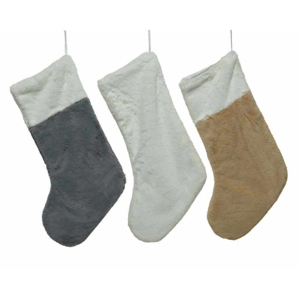 Decoris Polyester Stocking with Faux Fur 35cm - 3 Assorted Colours