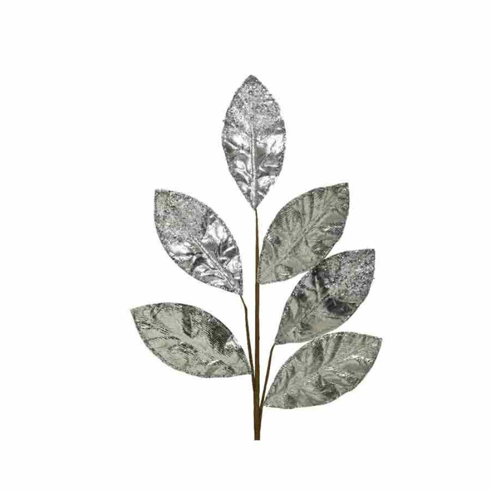 Decoris Plastic Spray Magnolia Leaf Branch with Metallic Finish 67cm