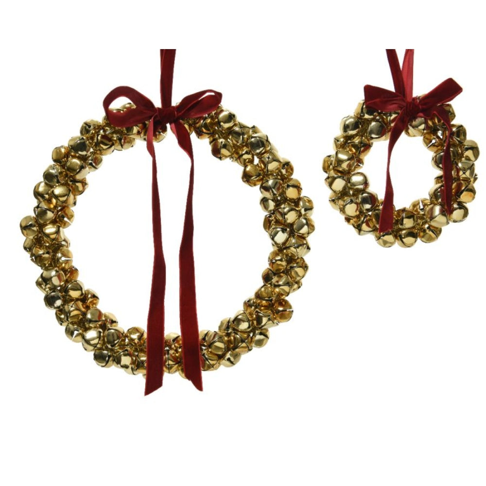 Decoris Door Bell Wreath with Velvet Bow 25cm - Gold