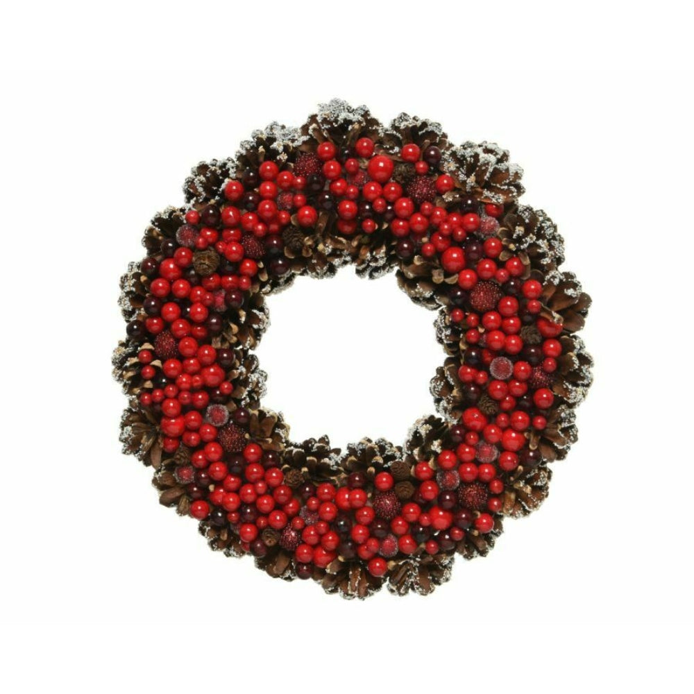 Decoris Wreath with Foam Snow Berries and Pinecones 30cm