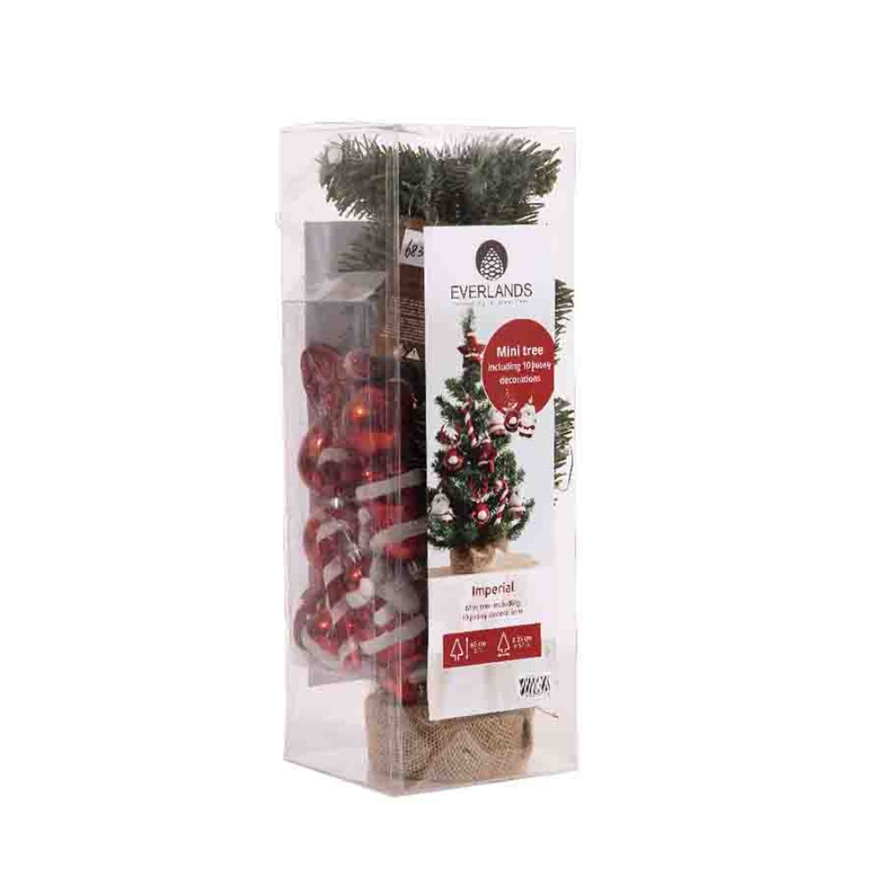 Everlands Imperial Mini Tree 60cm with 10 Shatterproof Decorations - Red