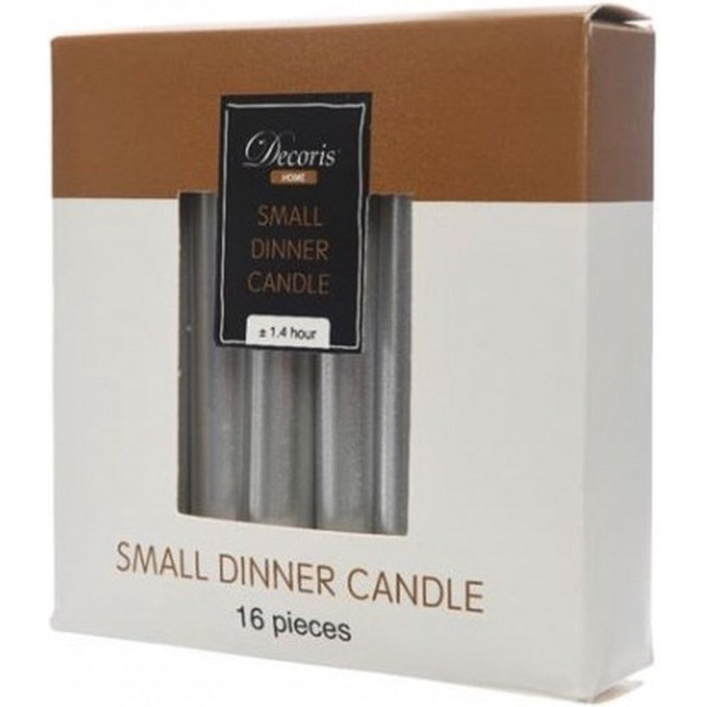 Decoris Mini Wax Candle Box of 16 Pieces - Metallic Silver