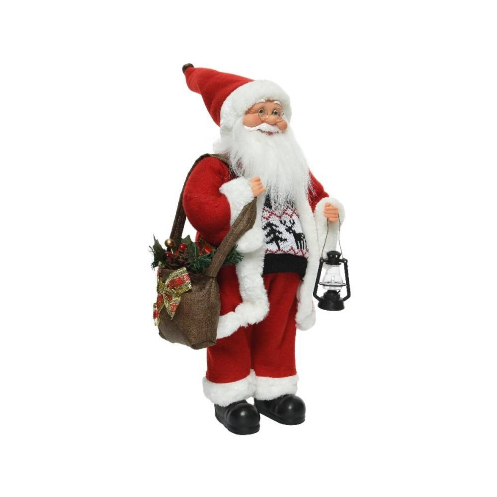 Decoris Polyester Santa Figure with Bag and Lamp 30cm - Red