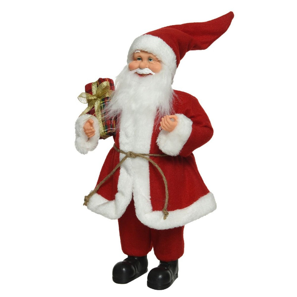 Decoris Polyester Santa Figure with Gift 30cm