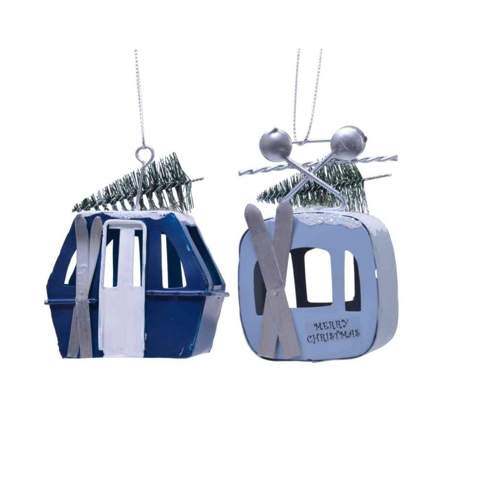 Decoris Hanging Iron Ski Lift Figure 9cm - 2 Assorted Colours