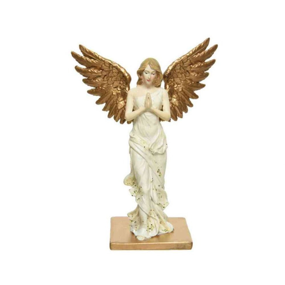 Decoris Polyresin Angel with Gold Glitter 11cm - White