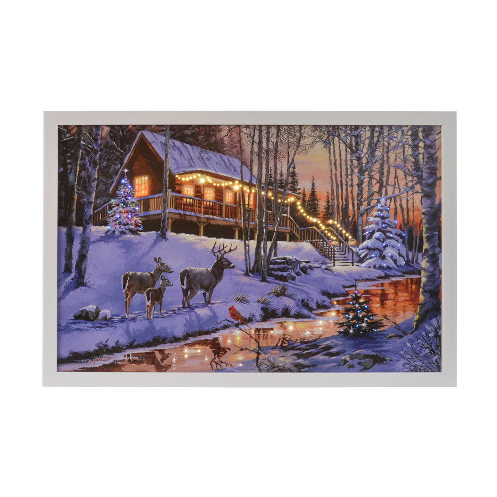 Lumineo BO Canvas Christmas Landscape Scenery with White Frame 38 x 58cm - 3 Assorted