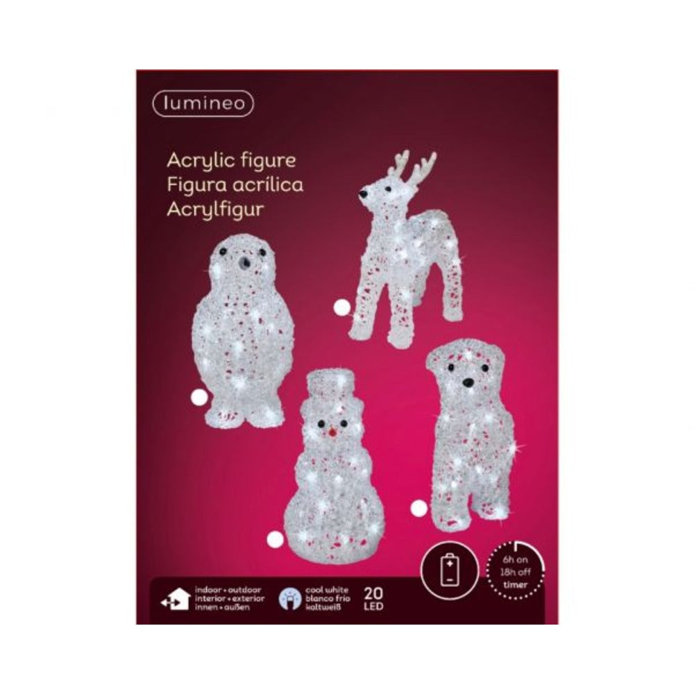 Lumineo BO Steady Led Acrylic Animals - Cool White 4 Assorted