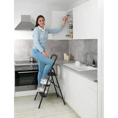 Wenko Alu-Design Stepladder with 3 Steps - Black