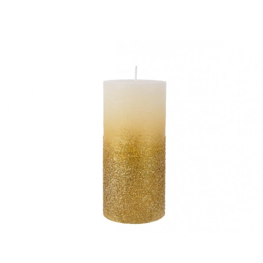 Decoris Wax Candle with Gold Glitter Base 15cm - White