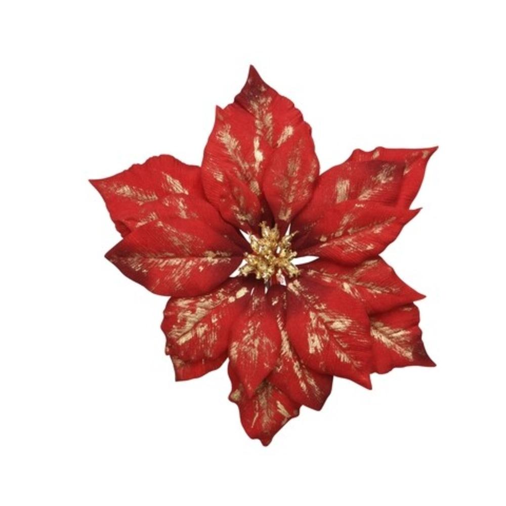 Decoris Polyester Poinsettia 24cm - Red and Gold