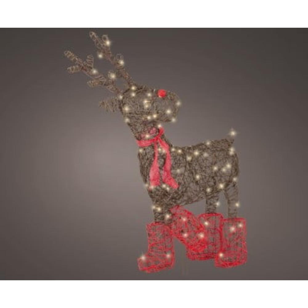 Lumineo 96 Led Wicker Rudolf the Red Nose Reindeer 112cm - Brown/Warm White