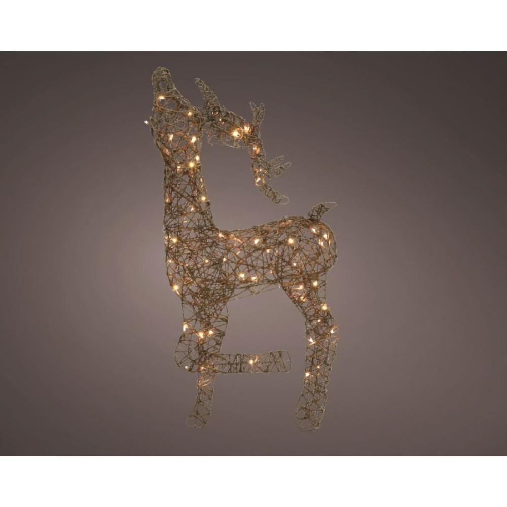 Lumineo 72 Led Wicker Deer Looking Up 95cm - Brown/Warm White