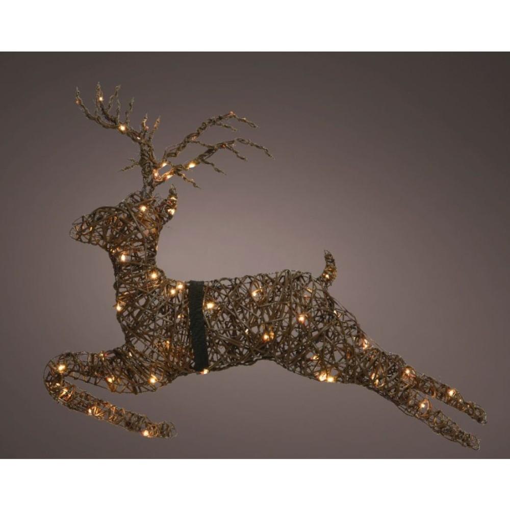 Lumineo 72 Led Wicker Jumping Deer 69cm - Brown/Warm White