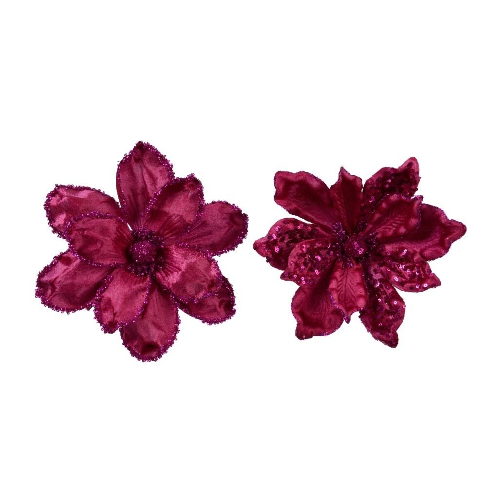 Decoris Clip-On Polyester Velvet Magnolia 24cm - 2 Assorted Colours