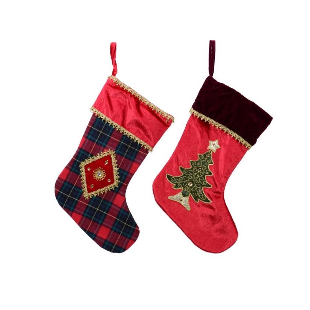 Decoris Polyester Classic Stocking 44cm - 2 Assorted