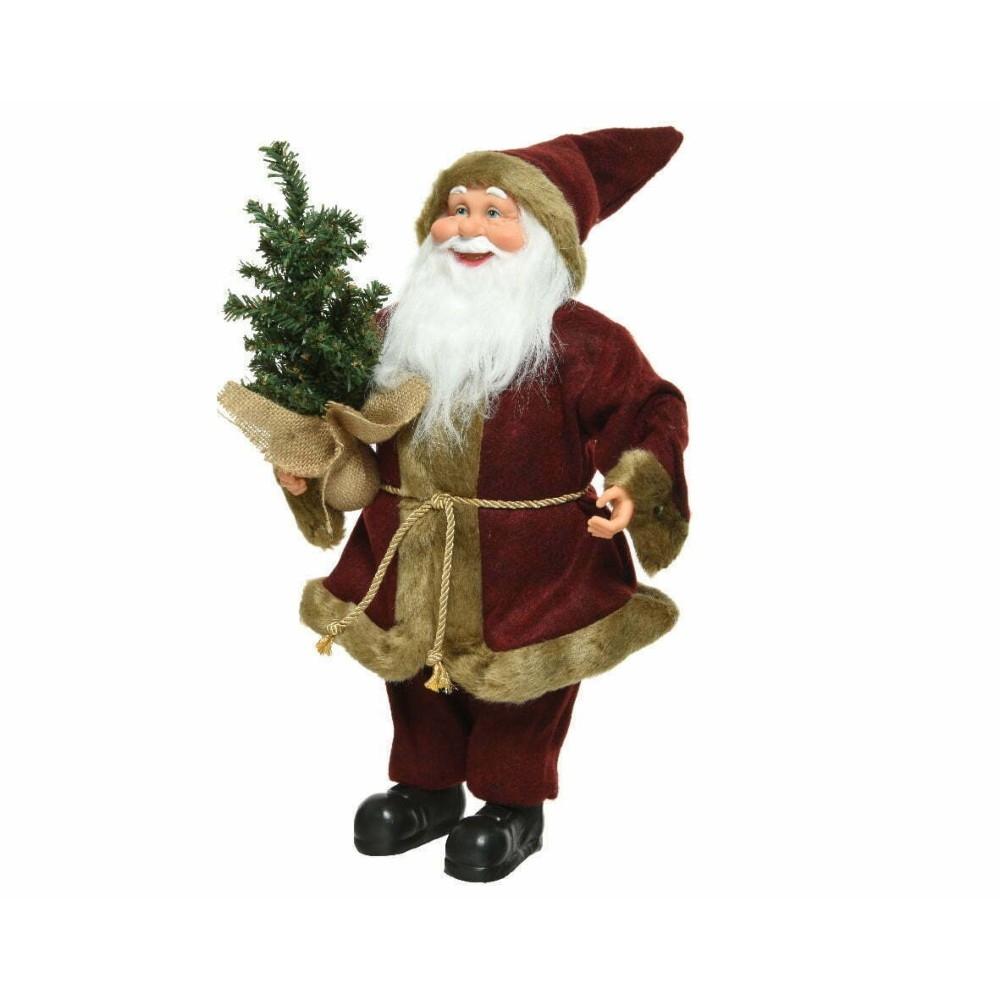 Decoris Polyester Santa with Tree 45cm - Oxblood