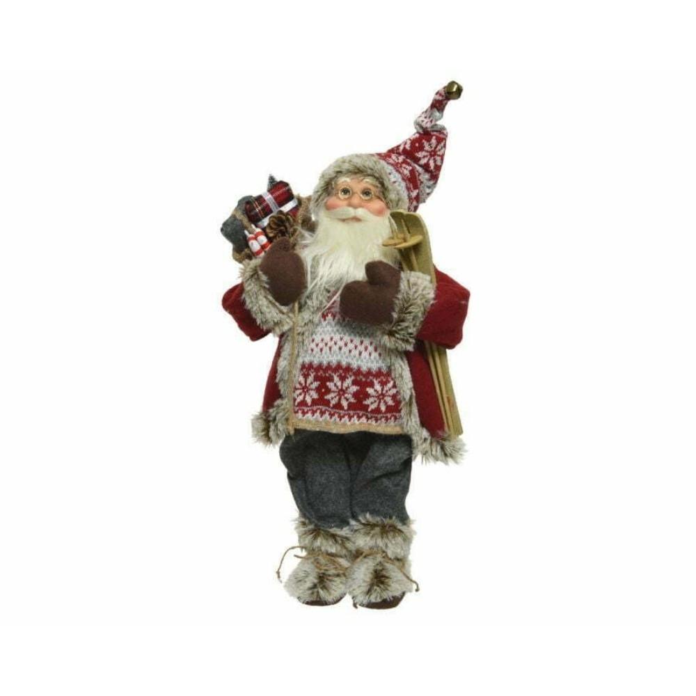 Decoris Polyester Santa Figure with Ski and Pinecone 60cm - Oxblood