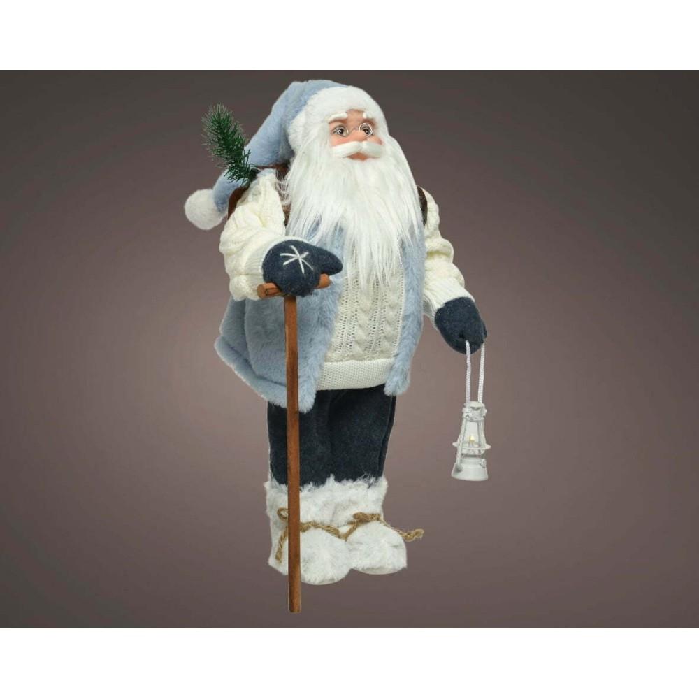 Decoris Polyester Santa with Lantern and Cane 45cm - Blue