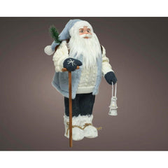 Decoris Polyester Santa with Lantern and Cane 45cm - Blue