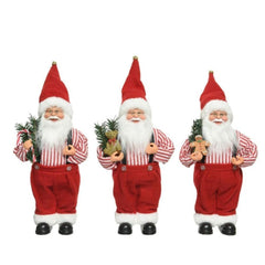 Decoris Polyester Santa with Striped Shirt and Bear 30cm