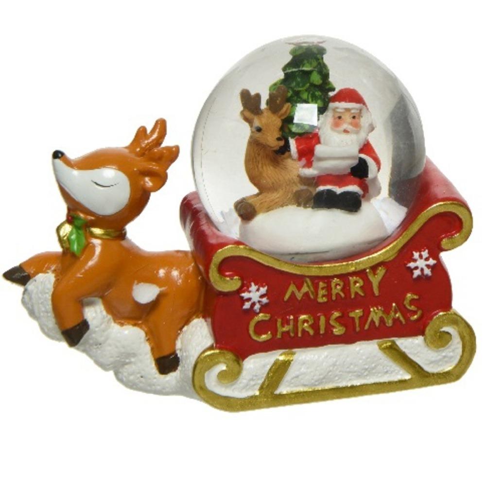 Decoris Polyresin Snowglobe 5 x 7cm - Santa Sleigh