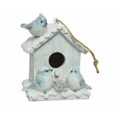 Decoris Hanging Polyresin Bird House 15cm - Light Blue