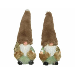 Decoris Terracotta Gnome with Fur Hat 21cm - Green