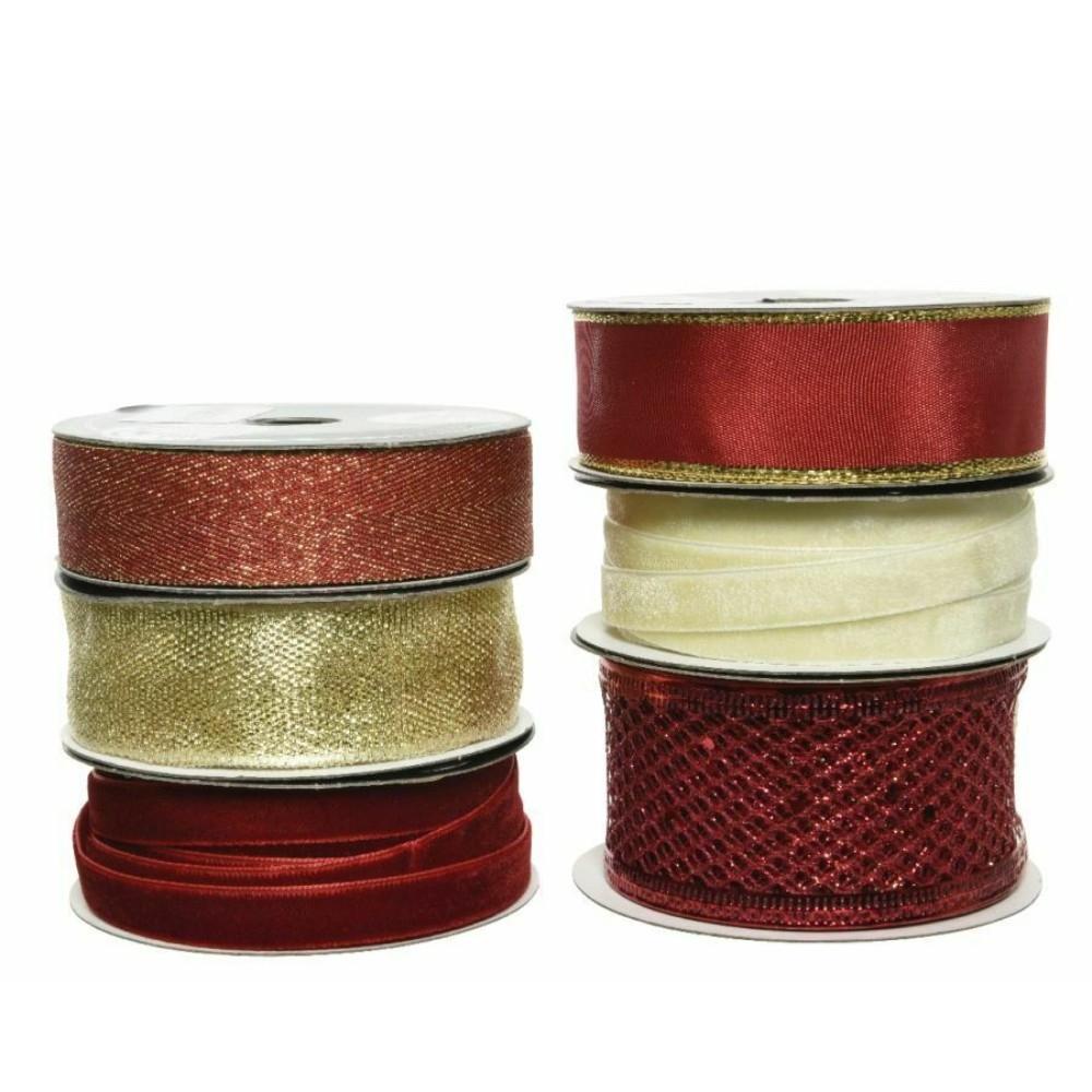 Decoris Polyester Ribbon Oxblood/ Gold - 5 Assorted