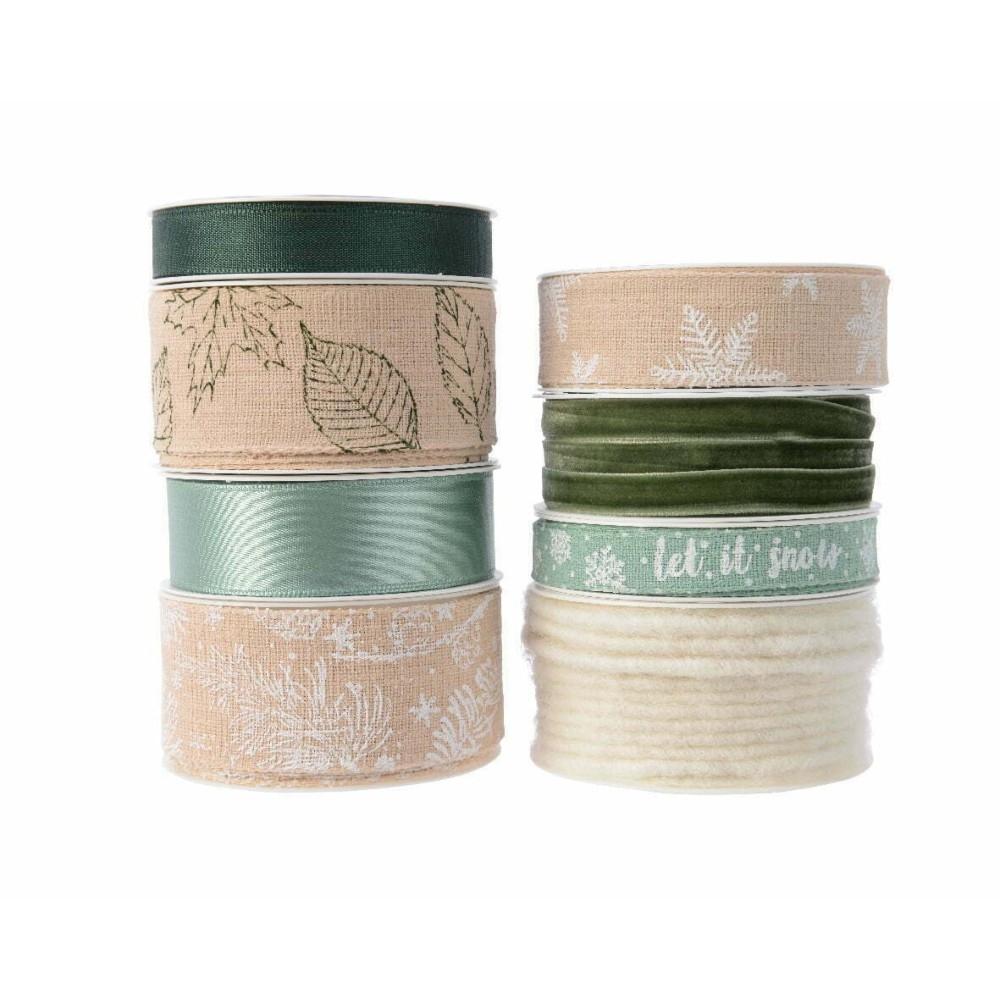 Decoris Polyester Ribbon Mint/ White - 8 Assorted