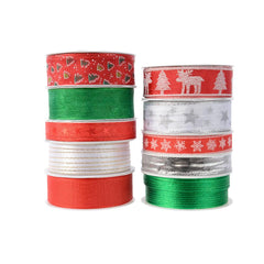 Decoris Polyester Ribbon Green/ Red/ White - 10 Assorted