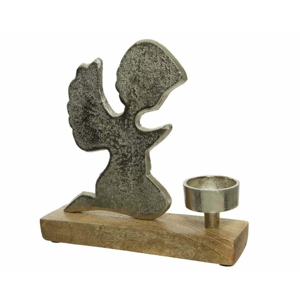 Decoris Mangowood Aluminium Tealight Holder with Angel 19cm