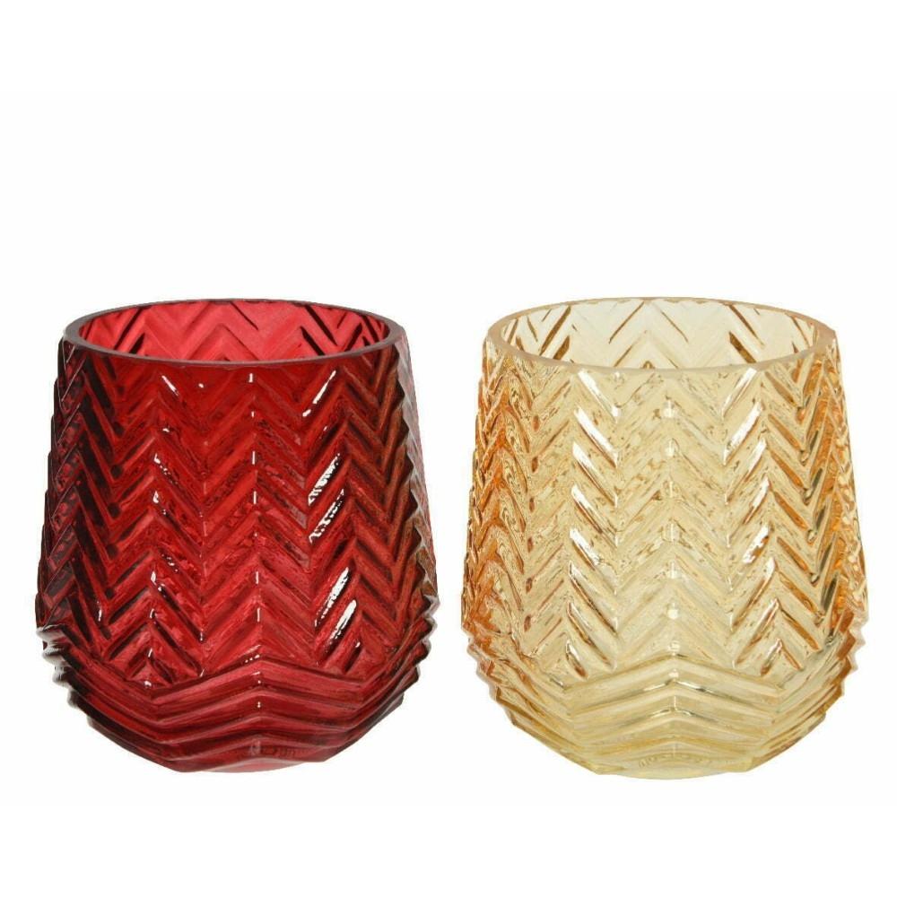 Decoris Glass Tealight Holder with Zigzag Design 10cm - 2 Assorted Colours