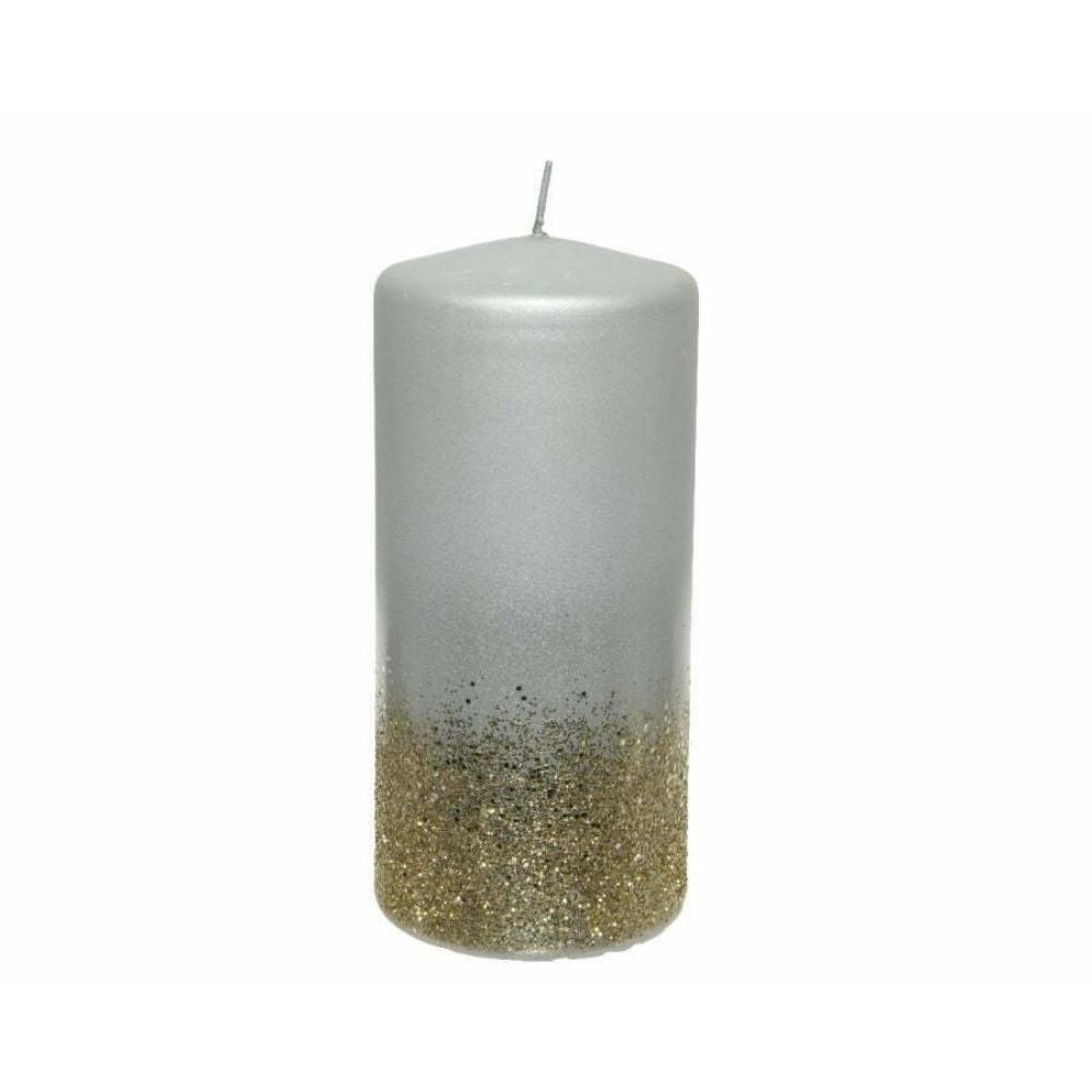 Decoris Wax Candle with Gold Glitter Base 10cm - White