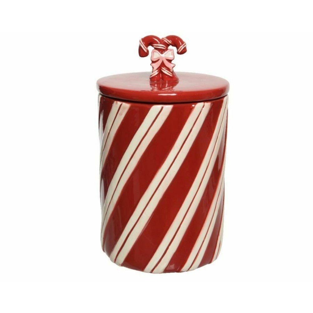 Decoris Dolomite Storage Jar with Candy Twist Design 25cm - Red