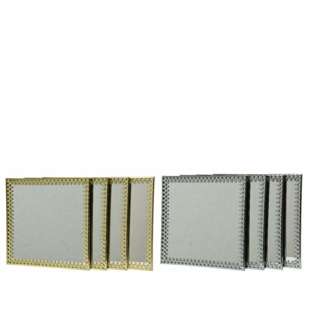 Decoris Glass Mirror Coaster Set of 4 Pieces Square - 2 Assorted Colours