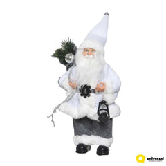 Decoris Polyester Santa Figure with Lantern 13cm - White